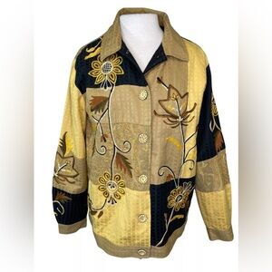 Indigo Moon Jacket Gold Floral Embroidered